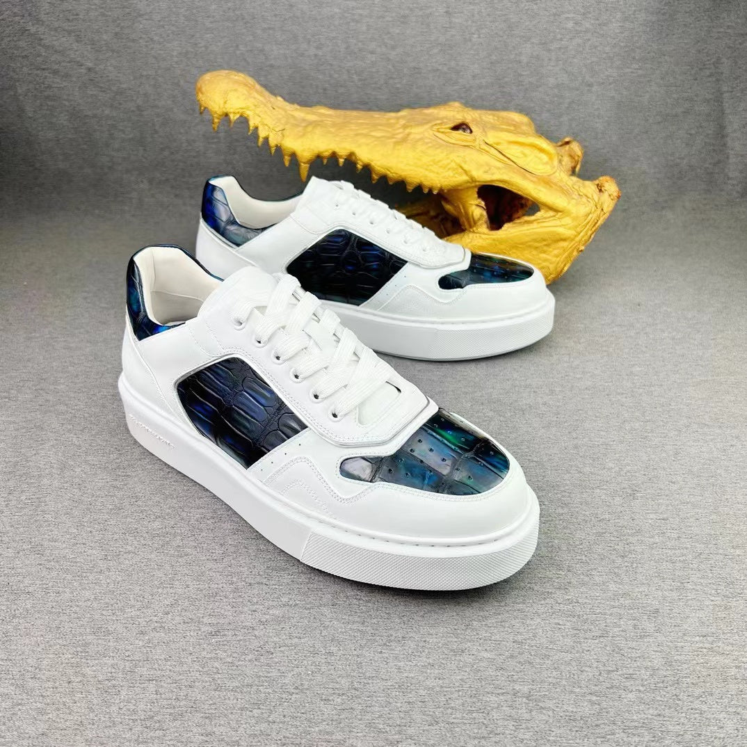 Nile Alligator Belly & Imported Cowhide Hand Brushing Stylish Leisure Shoes
