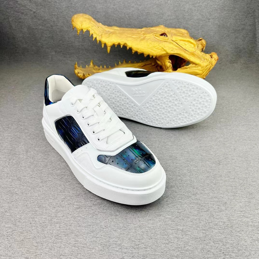 Nile Alligator Belly & Imported Cowhide Hand Brushing Stylish Leisure Shoes