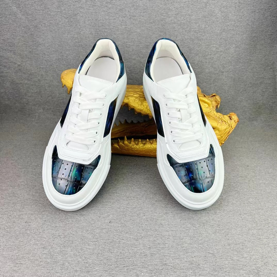 Nile Alligator Belly & Imported Cowhide Hand Brushing Stylish Leisure Shoes