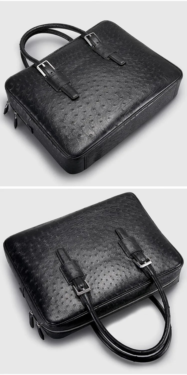 SOUTH AFRICA GENUINE OSTRICH LEATHER MEN BUSINESS HANDBAG