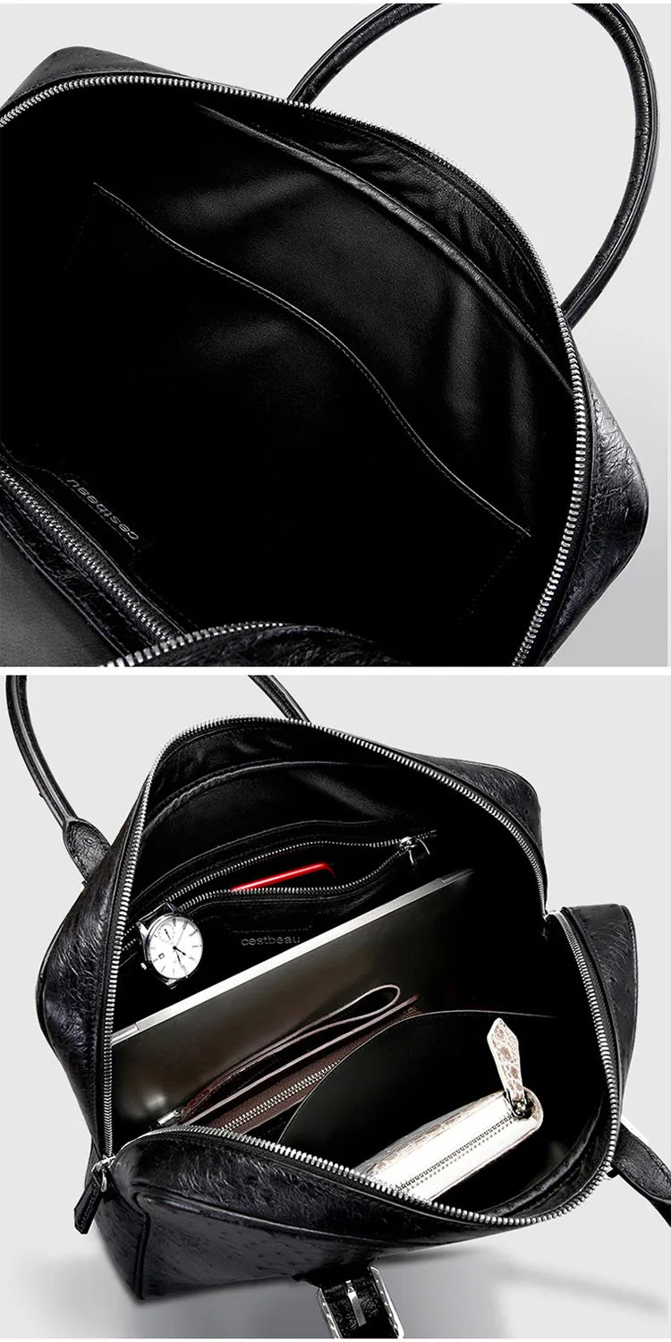 SOUTH AFRICA GENUINE OSTRICH LEATHER MEN BUSINESS HANDBAG