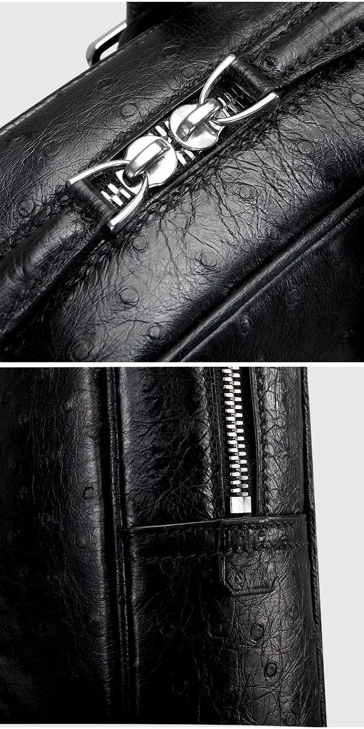 SOUTH AFRICA GENUINE OSTRICH LEATHER MEN BUSINESS HANDBAG