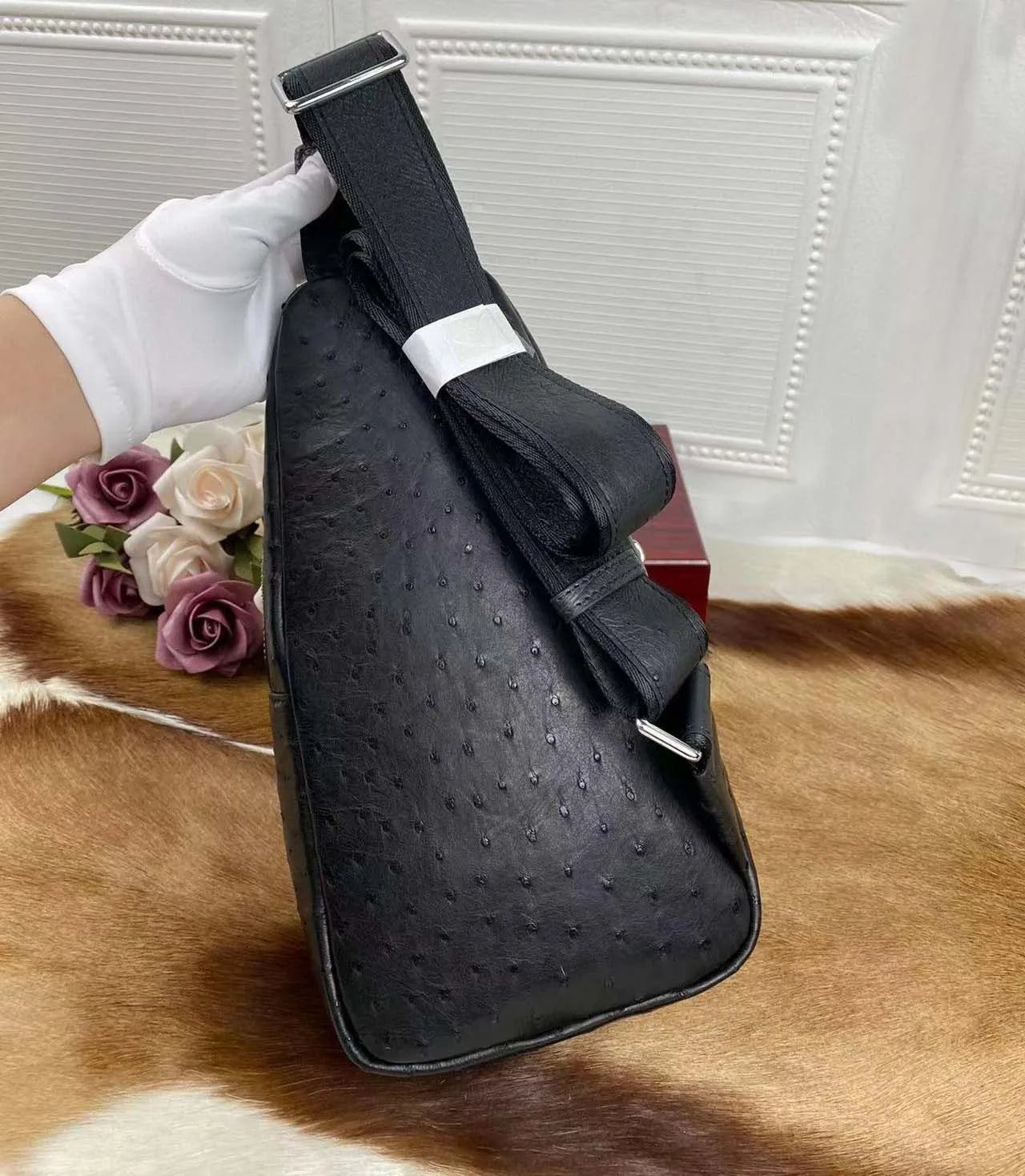 OSTRICH LEATHER CHEST BAG