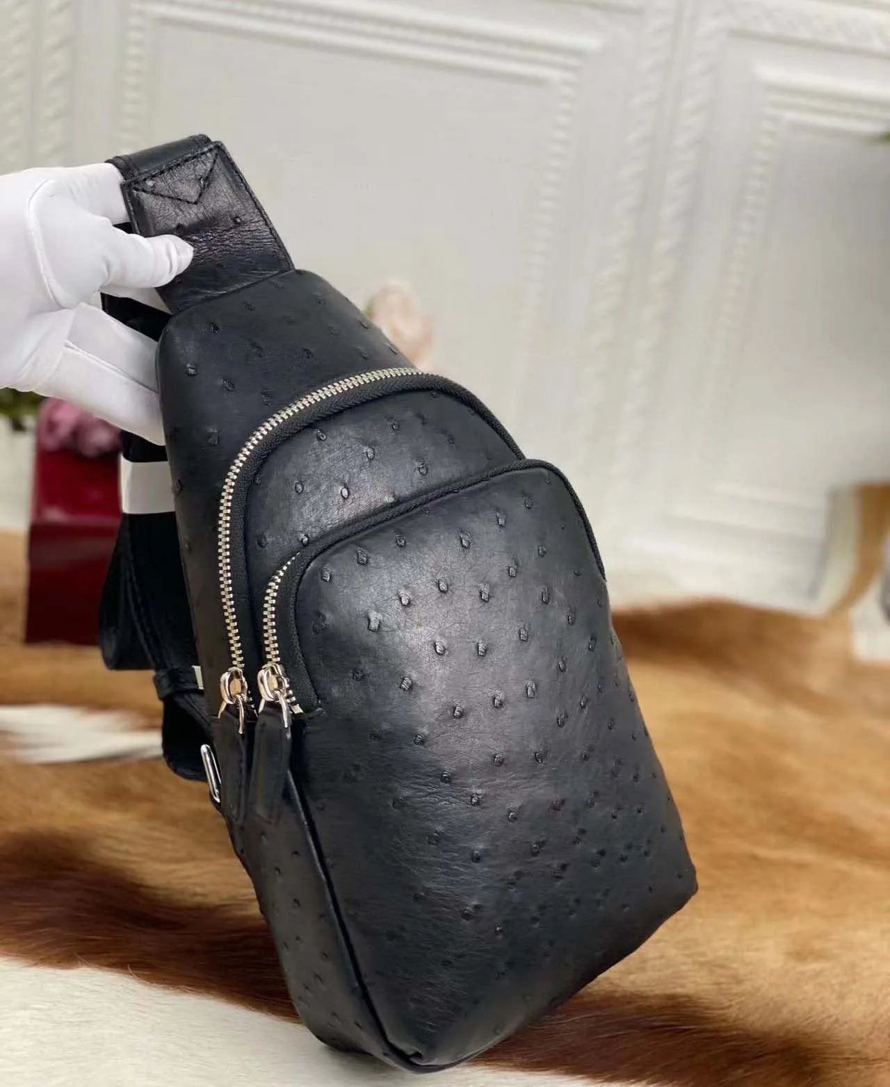 OSTRICH LEATHER CHEST BAG