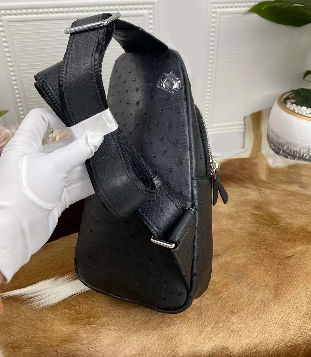 OSTRICH LEATHER CHEST BAG