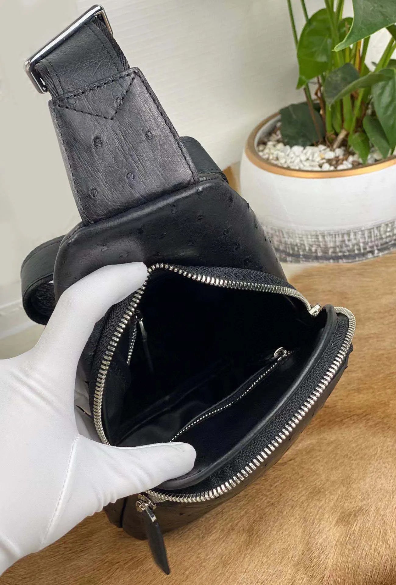 OSTRICH LEATHER CHEST BAG