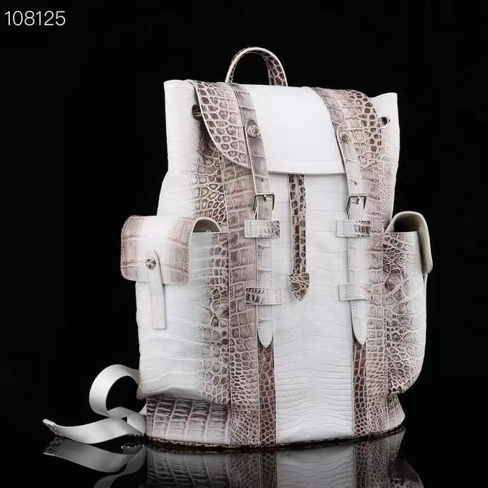 HIMALAYA WHITE COLOR GENUINE CROCODILE LEATHER BACKPACK DAILY BAG BIG SIZE