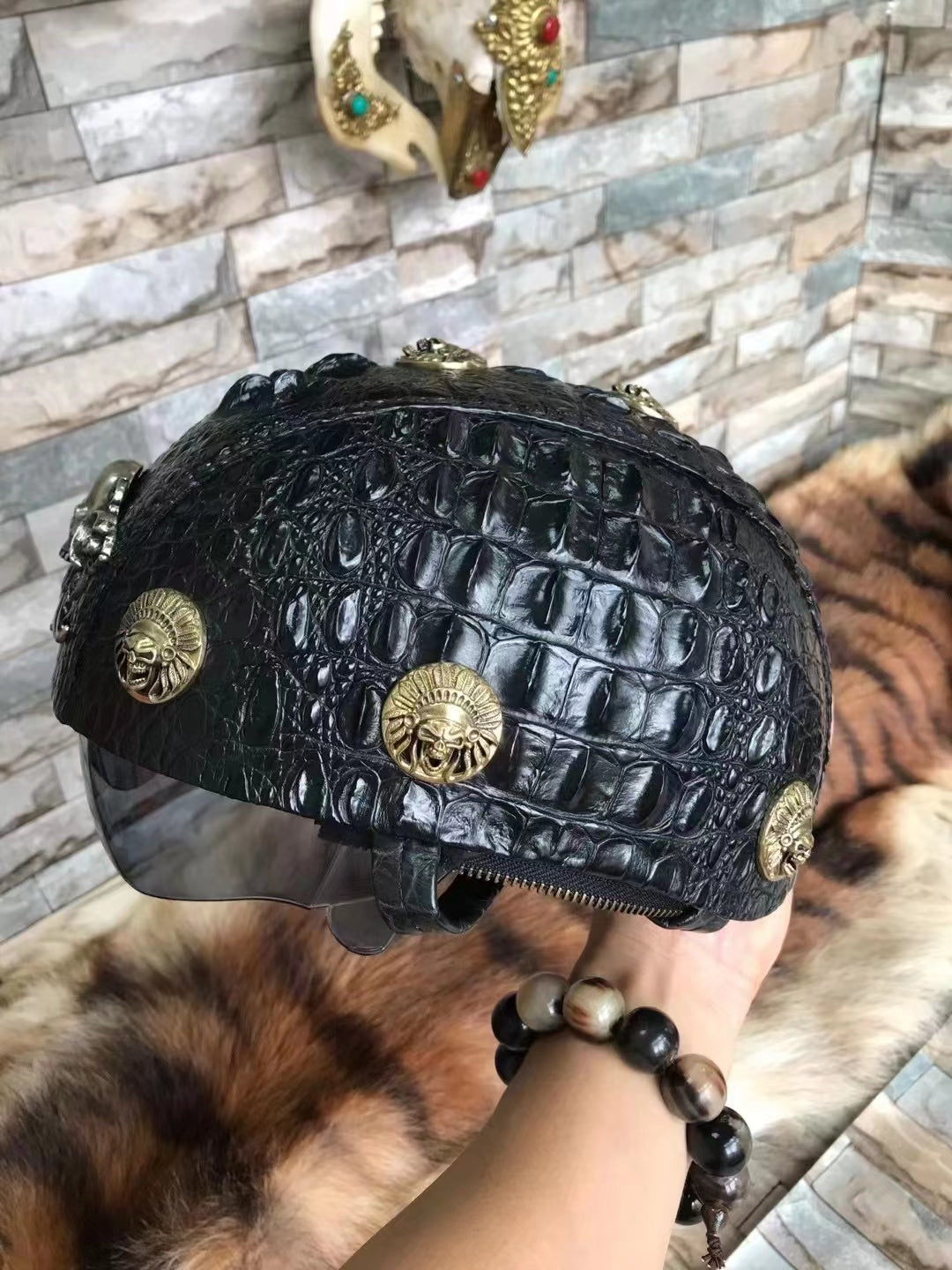 Alligator Hand Made Cool Skull Pirate Motorcycle Helmet