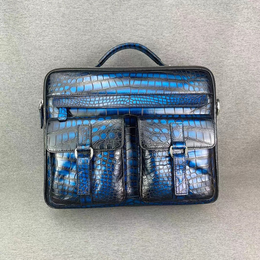 Nile Alligator Belly Hand Brushing Business Leisure Soft Briefcase