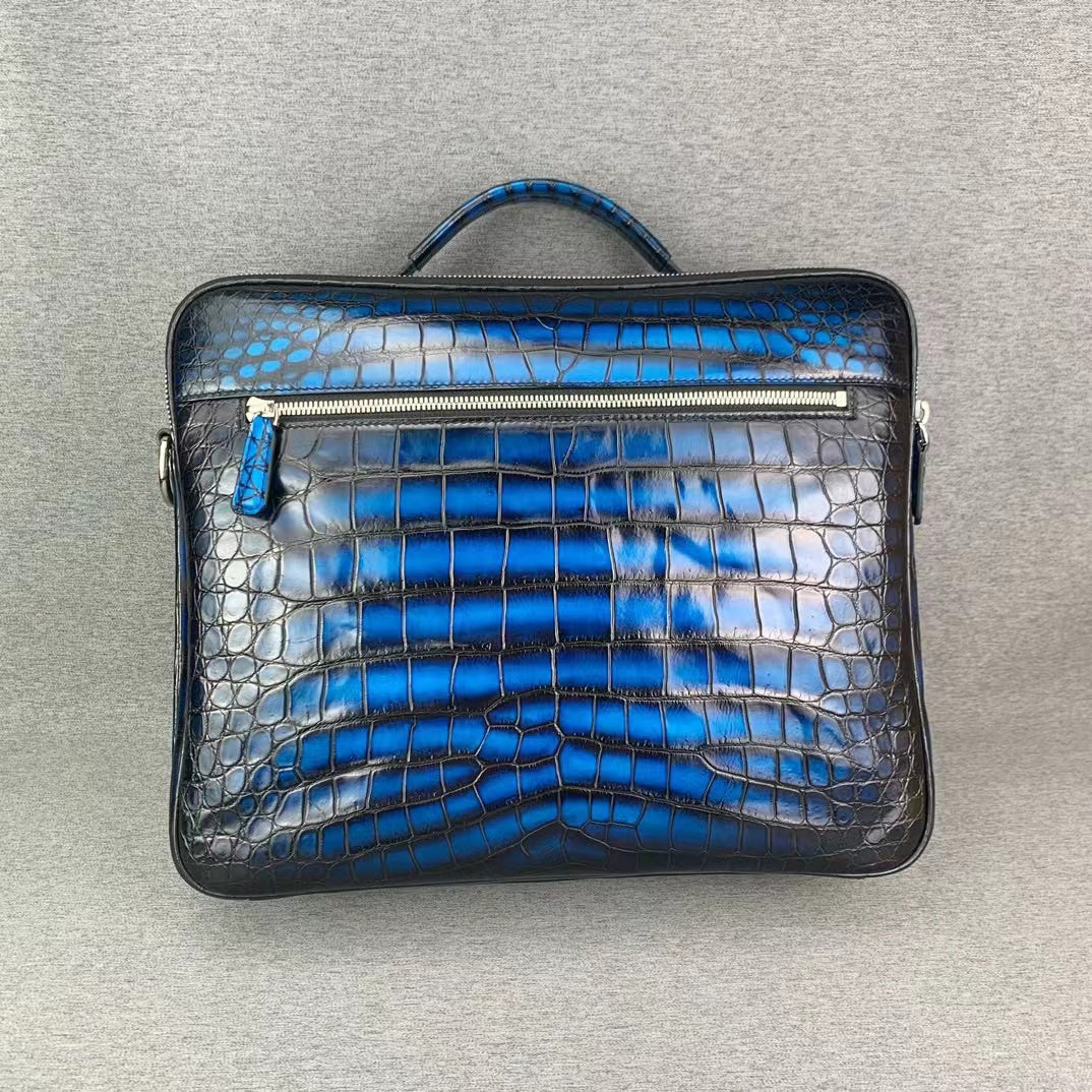 Nile Alligator Belly Hand Brushing Business Leisure Soft Briefcase