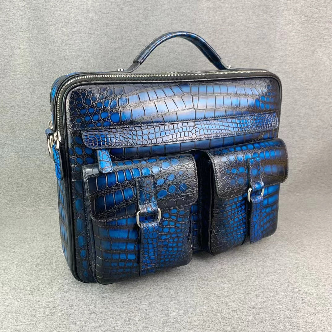 Nile Alligator Belly Hand Brushing Business Leisure Soft Briefcase