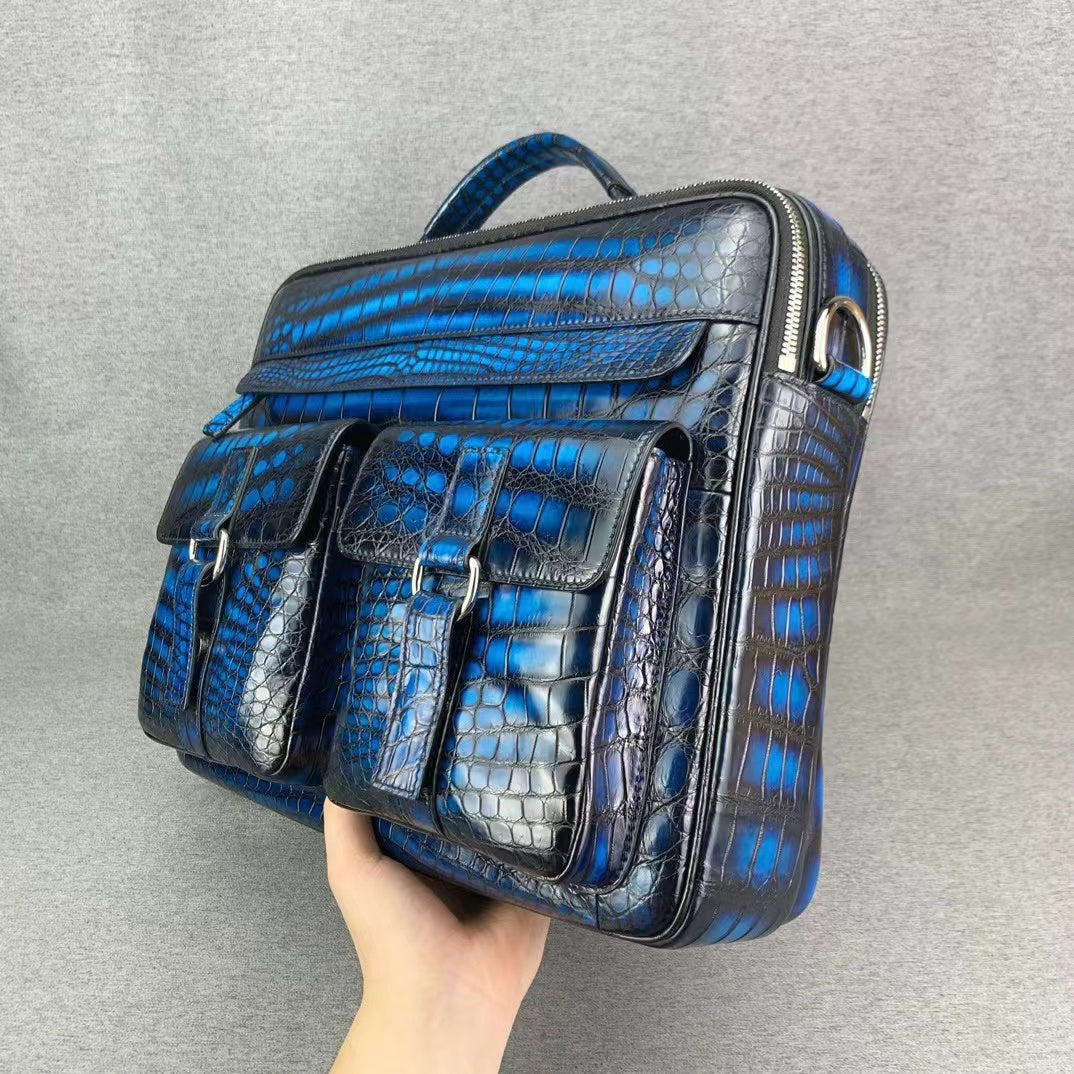 Nile Alligator Belly Hand Brushing Business Leisure Soft Briefcase