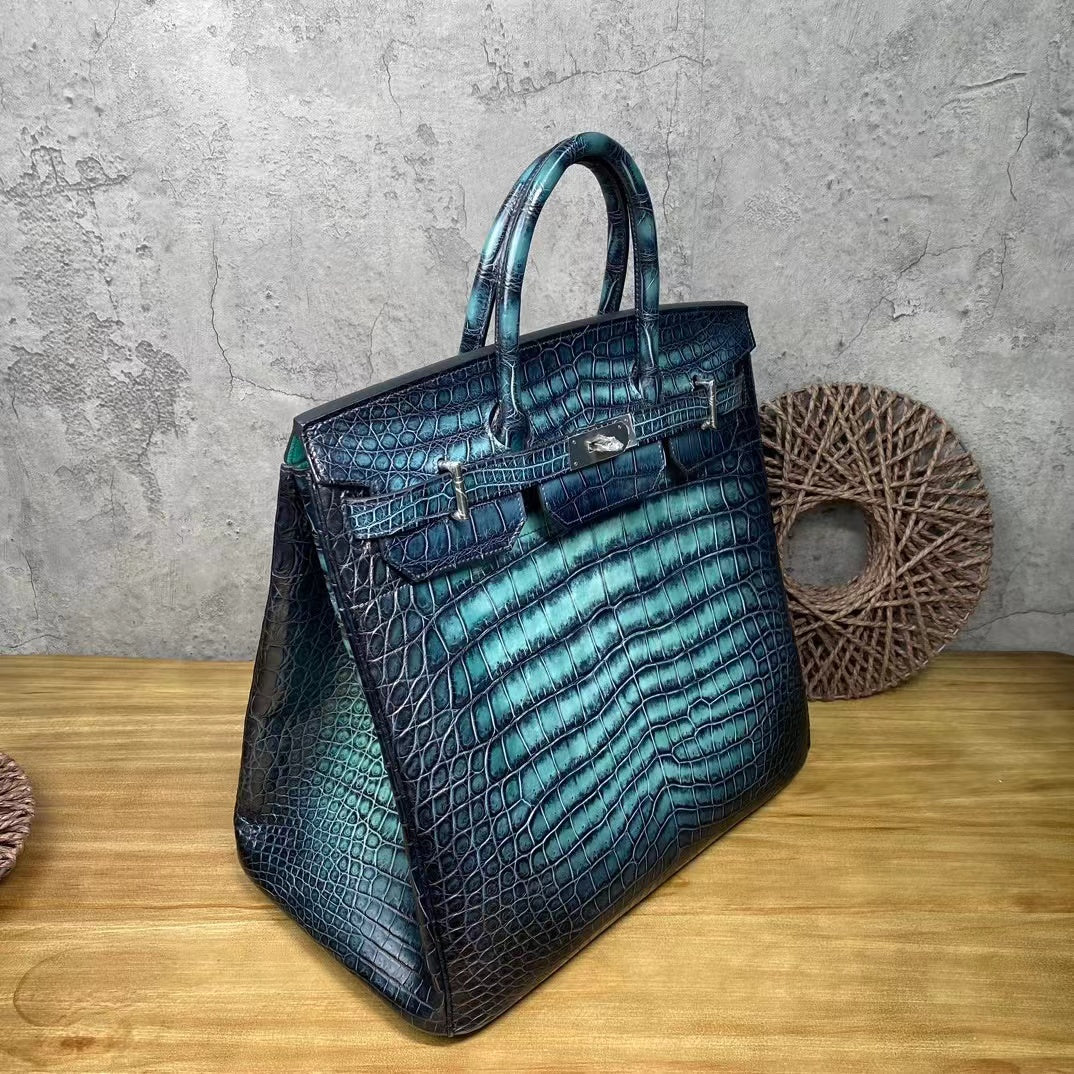 Alligator Belly Hand Brushing Unique Unisex Handbag