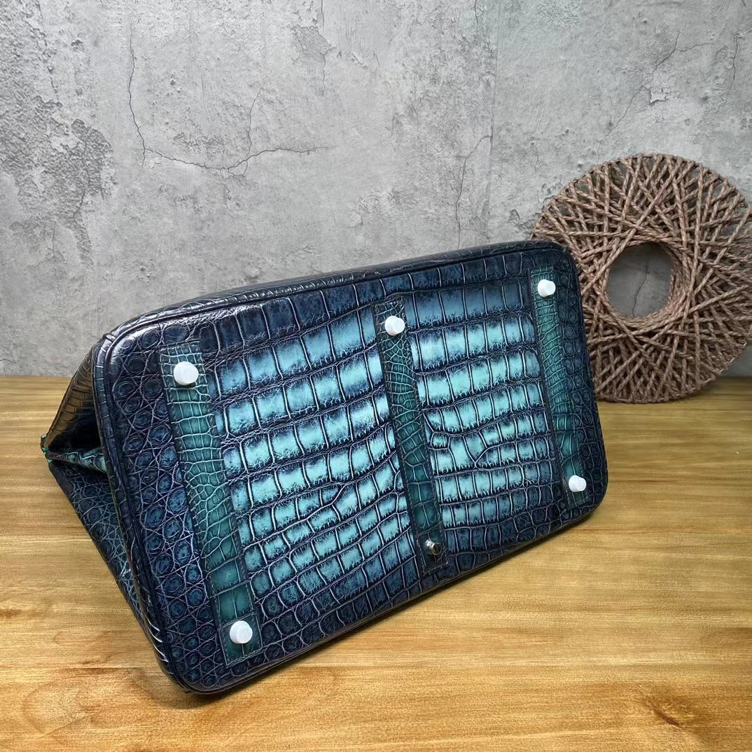 Alligator Belly Hand Brushing Unique Unisex Handbag