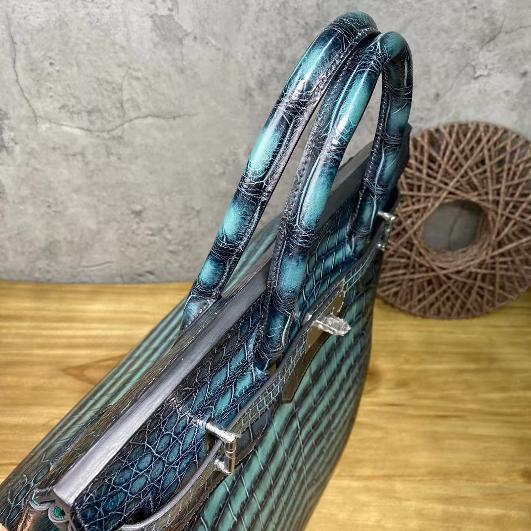 Alligator Belly Hand Brushing Unique Unisex Handbag