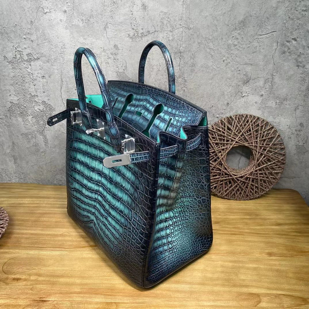 Alligator Belly Hand Brushing Unique Unisex Handbag