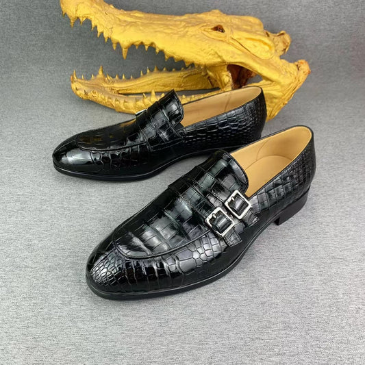 Alligator Belly Business Leisure Double Strap Dress Shoes