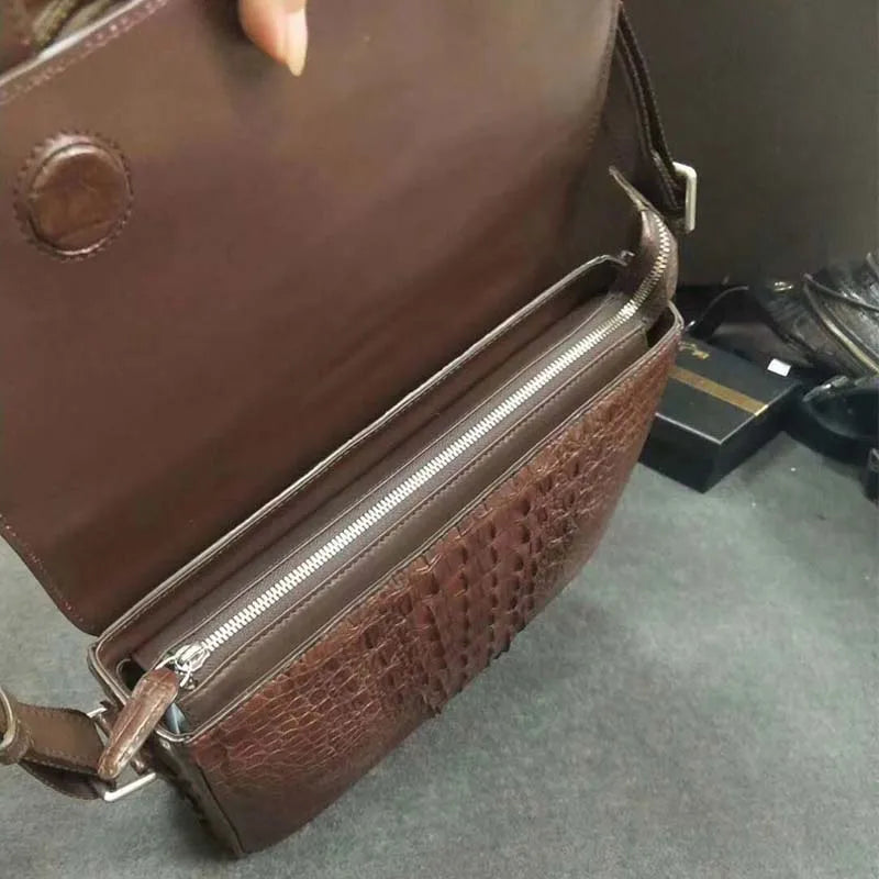 Crocodile Leather Men Single Shoulder Business Travel Bag