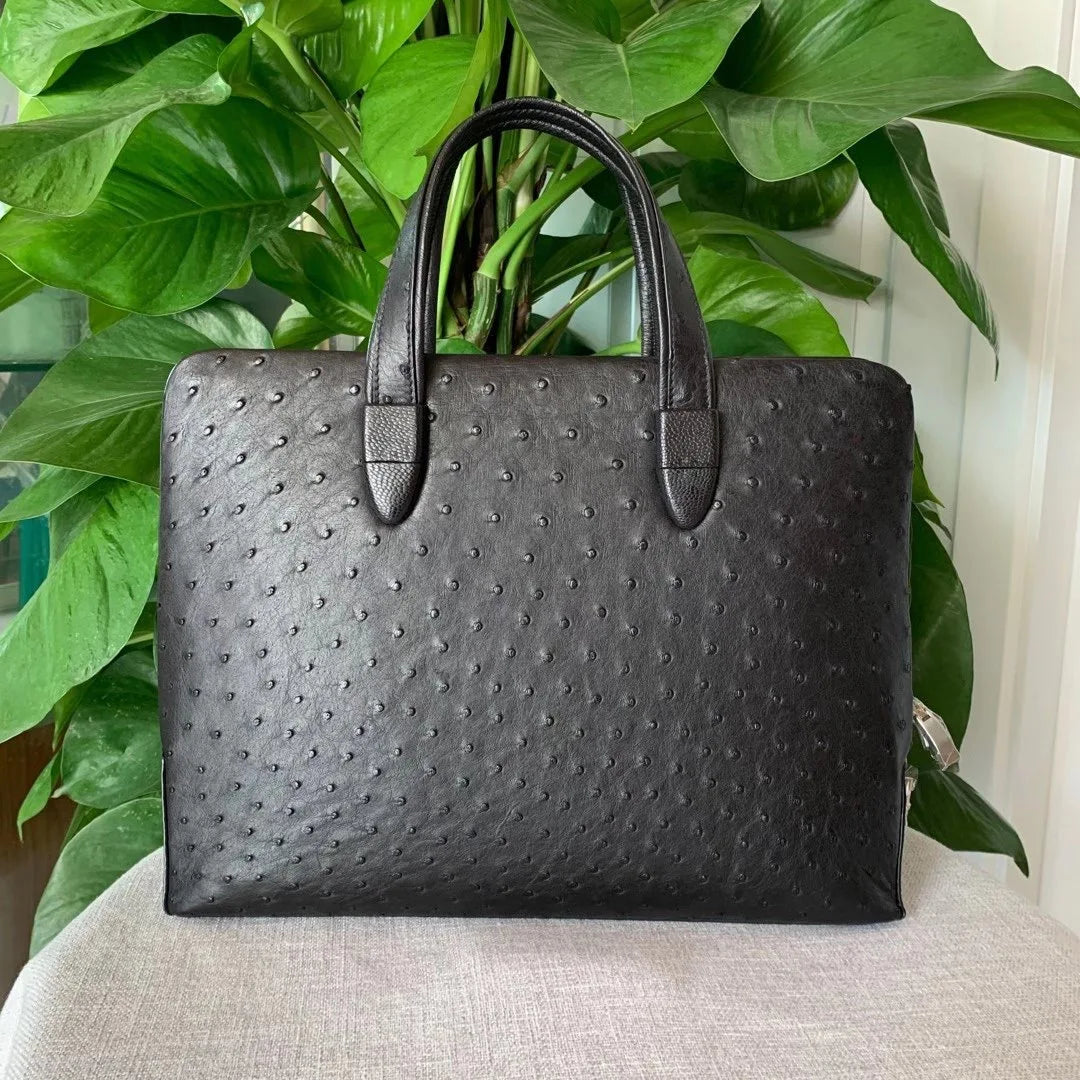 OSTRICH LEATHER MEN LAPTOP BAG BRIEFCASE LARGE CAPACITY