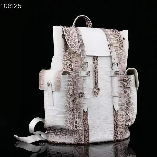 HIMALAYA WHITE COLOR GENUINE CROCODILE LEATHER BACKPACK DAILY BAG BIG SIZE